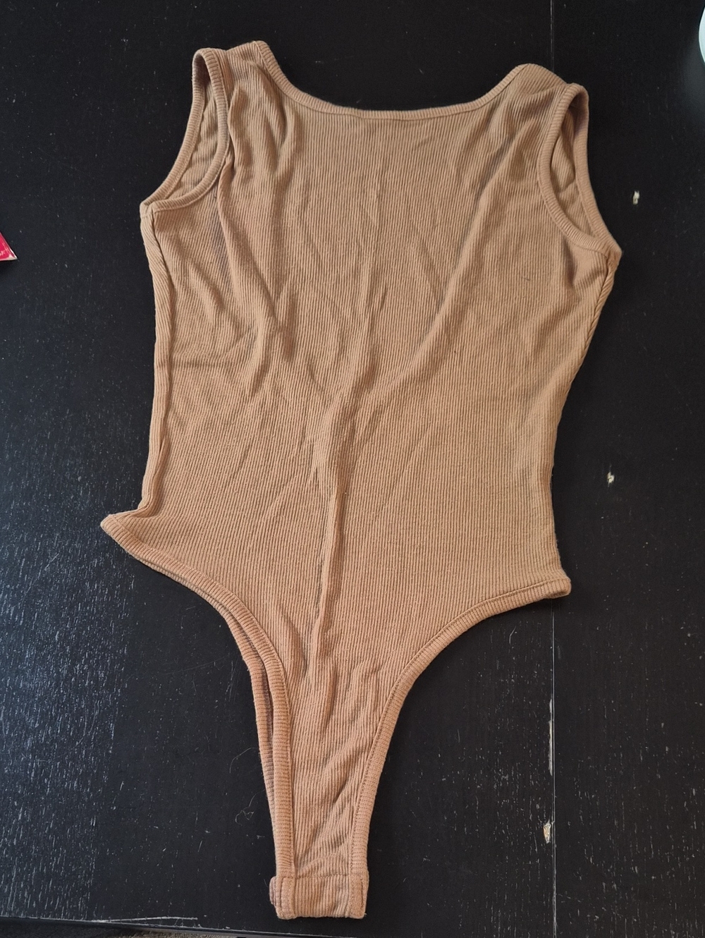 Revamped Ribbed One-Piece Bodysuit in Camel Brown